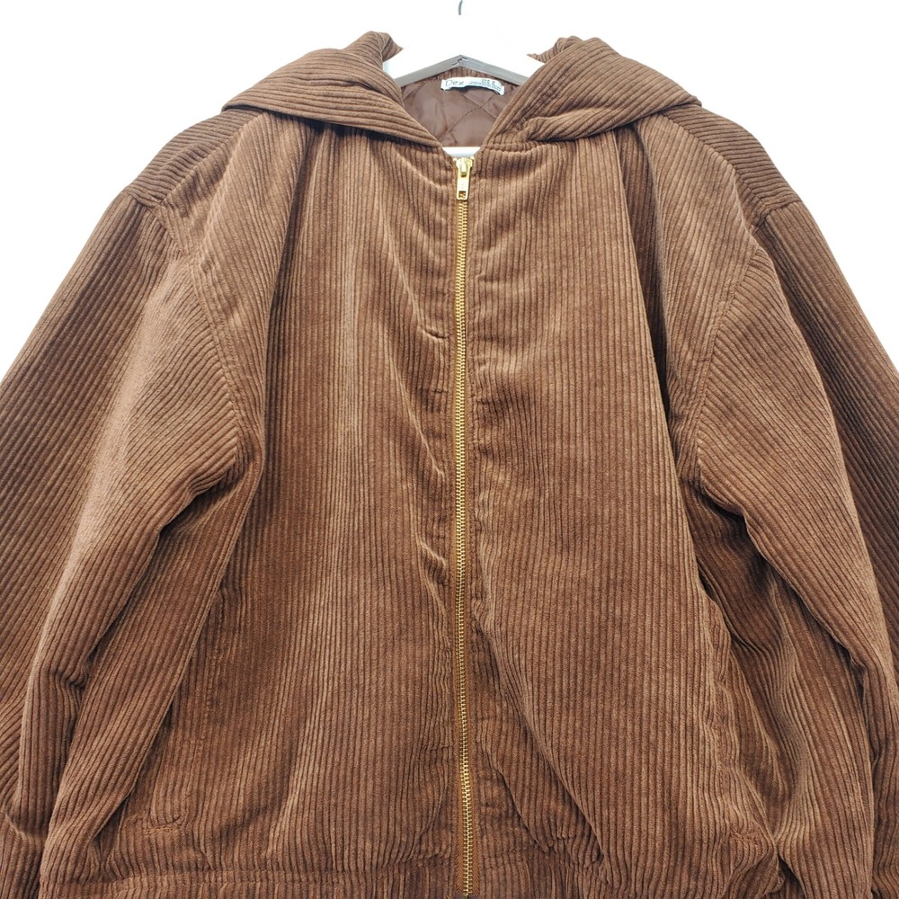 Dex‎ Corduroy Zip Up Hoodie Jacket Brown Size M Oversized Casual Y2K Streetwear